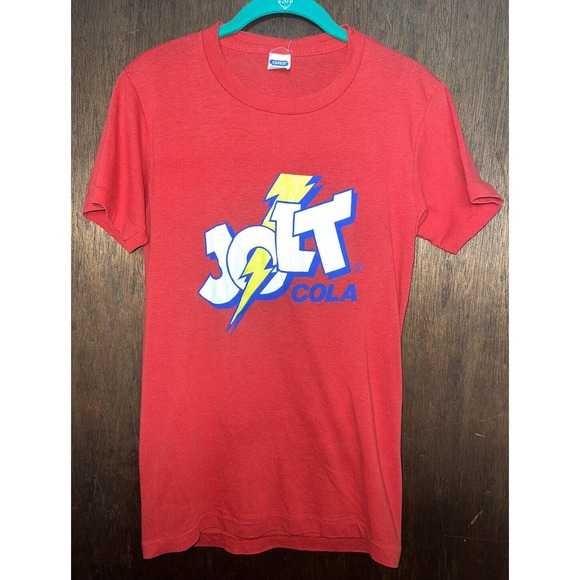 Vintage Jolt Cola Red T-Shirt Medium USA Single Stitch -FITS LIKE EXTRA SMALL- - Picture 1 of 4